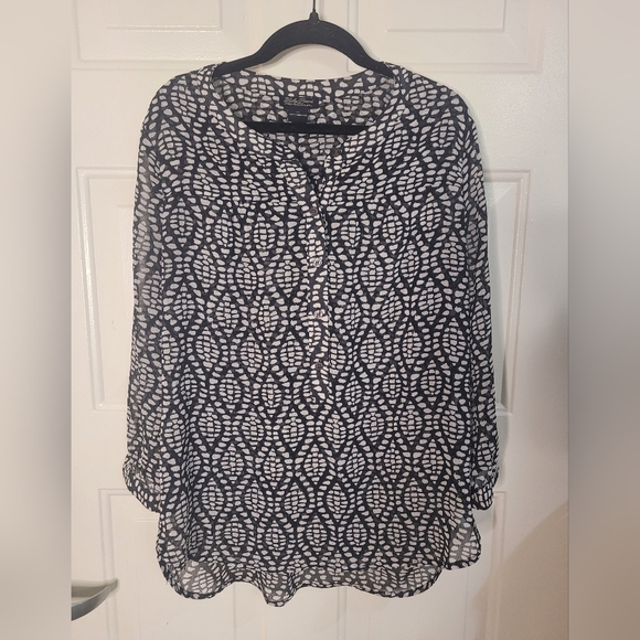 Lucky Brand Tops - Lucky Brand Sheer Black and White Long Sleeve Lightweight Top Size M